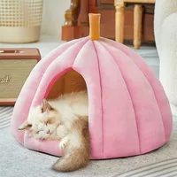 Pumpkin Cat Bed Enclosed Warm Pet House for Cats Dogs All Seasons Thickened Cozy Sleeping Nest with Security Feeling 3