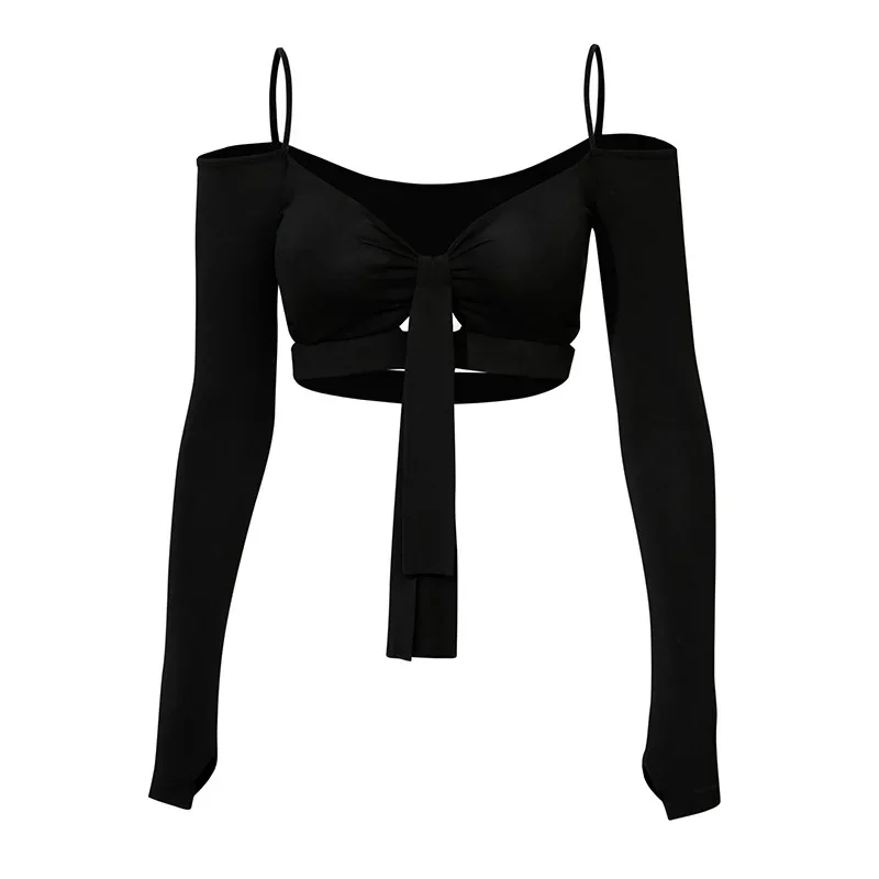 

Latin Dance One Collar Camisole Top Costume Female Adult with Chest Cushion Ballroom Dance Long Sleeved High-end Training Outfit