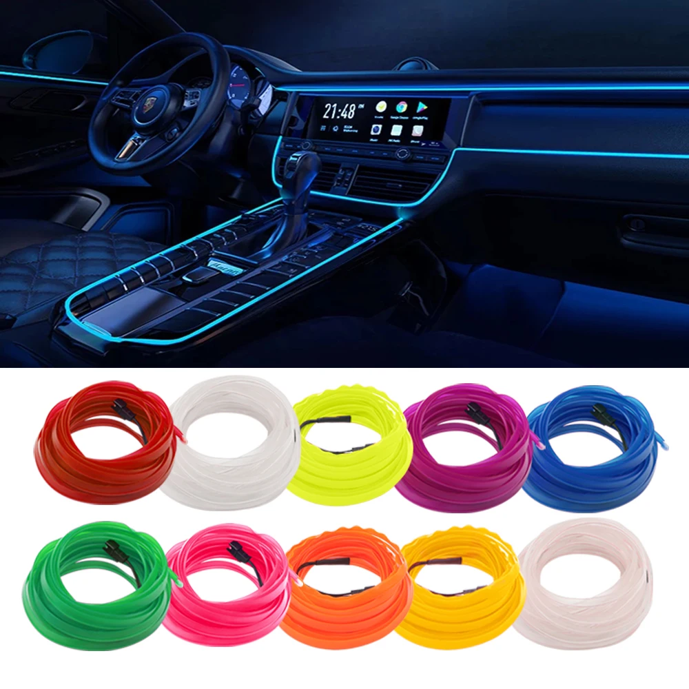 1/2/3/4/5M Car Interior Led Decorative Lamp EL Wiring Neon Strip For Auto DIY Flexible Ambient Light USB Party Atmosphere Diode