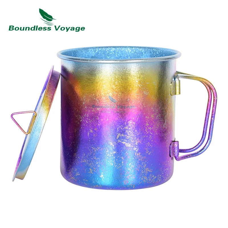 Boundless Voyage 450ml Outdoor Camping Titanium Mug Colorful Tea Coffee Cup with Lid Travel Drinkware Single Layer Mug