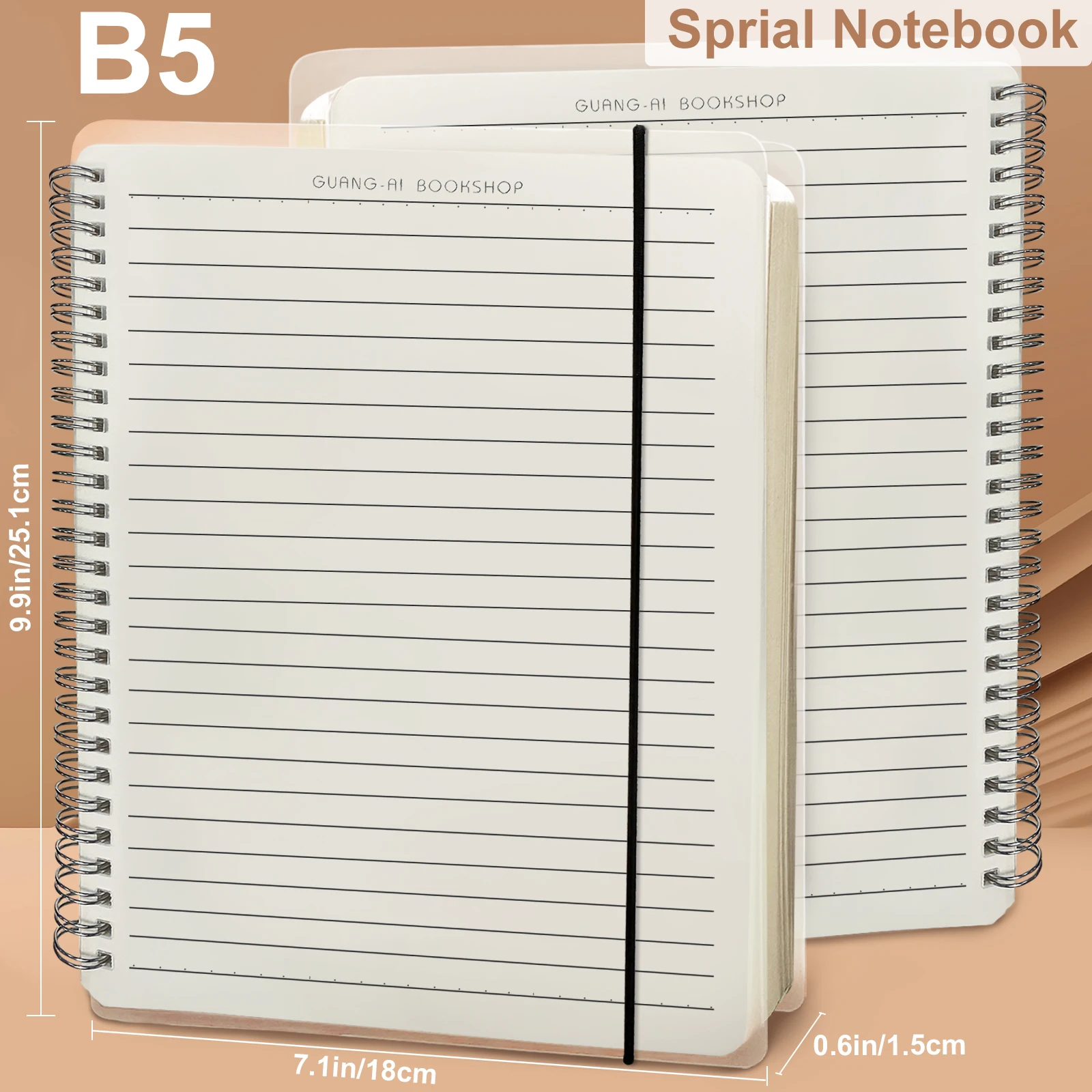 College Transparent Hardcover Spiral Notebooks，140 pages (70 sheets) Horizontal Line Inset for Travel, School and Home