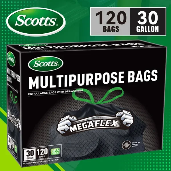 

Scotts 120 Bags 30 Gal Black Drawstring Trash Bags, 113.5L, Strong, Multi-purpose