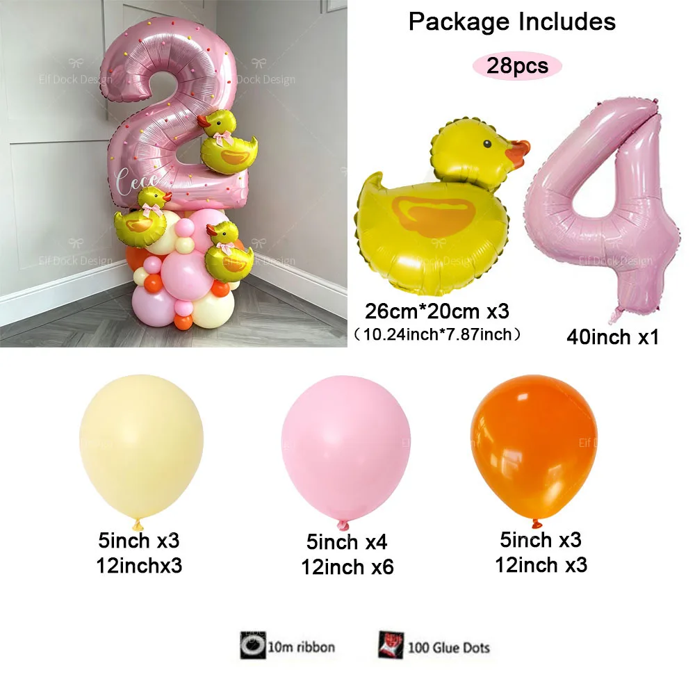 28Pcs Cartoon Cute Mini Duck Foil Balloon 40inch Pink Number 1-9 Balloon Suitable for Birthday Party Decor Baby Shower Gifts view 5