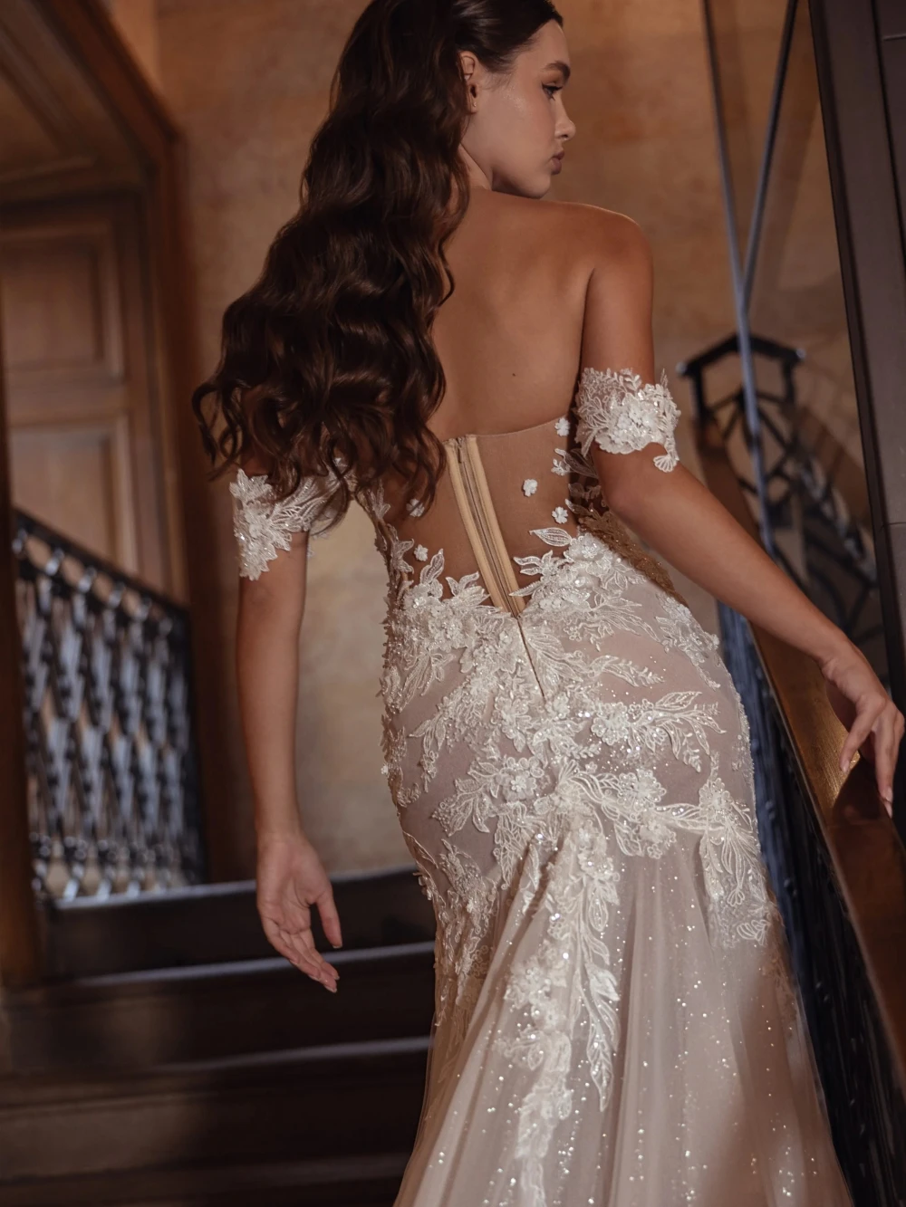 Glitter borduurwerk kralen kant zeemeermin trouwjurk dromerige lieverd hals bruidsjurk op maat gemaakte sierlijke jurken voor de bruid