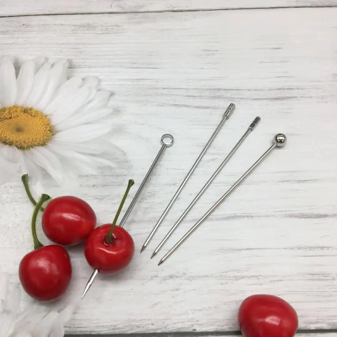 

10pcs Reusable Stainless Steel Cocktail Sticks Fruit Forks 11cm Metal Skewers for Drink Food Picks Party Tableware Accessories