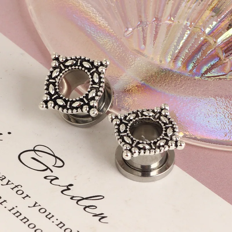1 Pair Stainless Steel Five-pointed Star Channel Ear Expansion Earrings for European Ears Human Piercing Accessories