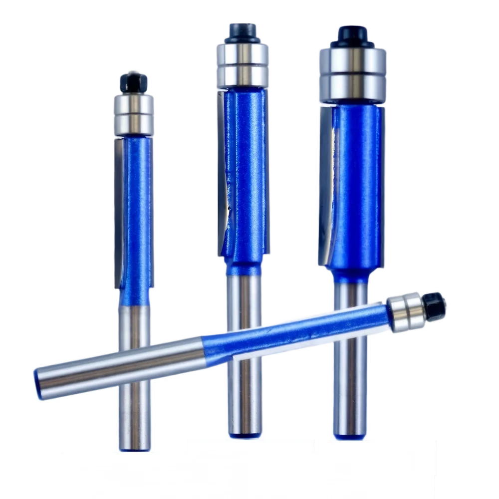 

4PC 6mm1/4" Biaxial Trimming Tool Double Bearing Carbide Flush Trim Router Bit for Wood Carving Milling Cutter Woodworking Tools