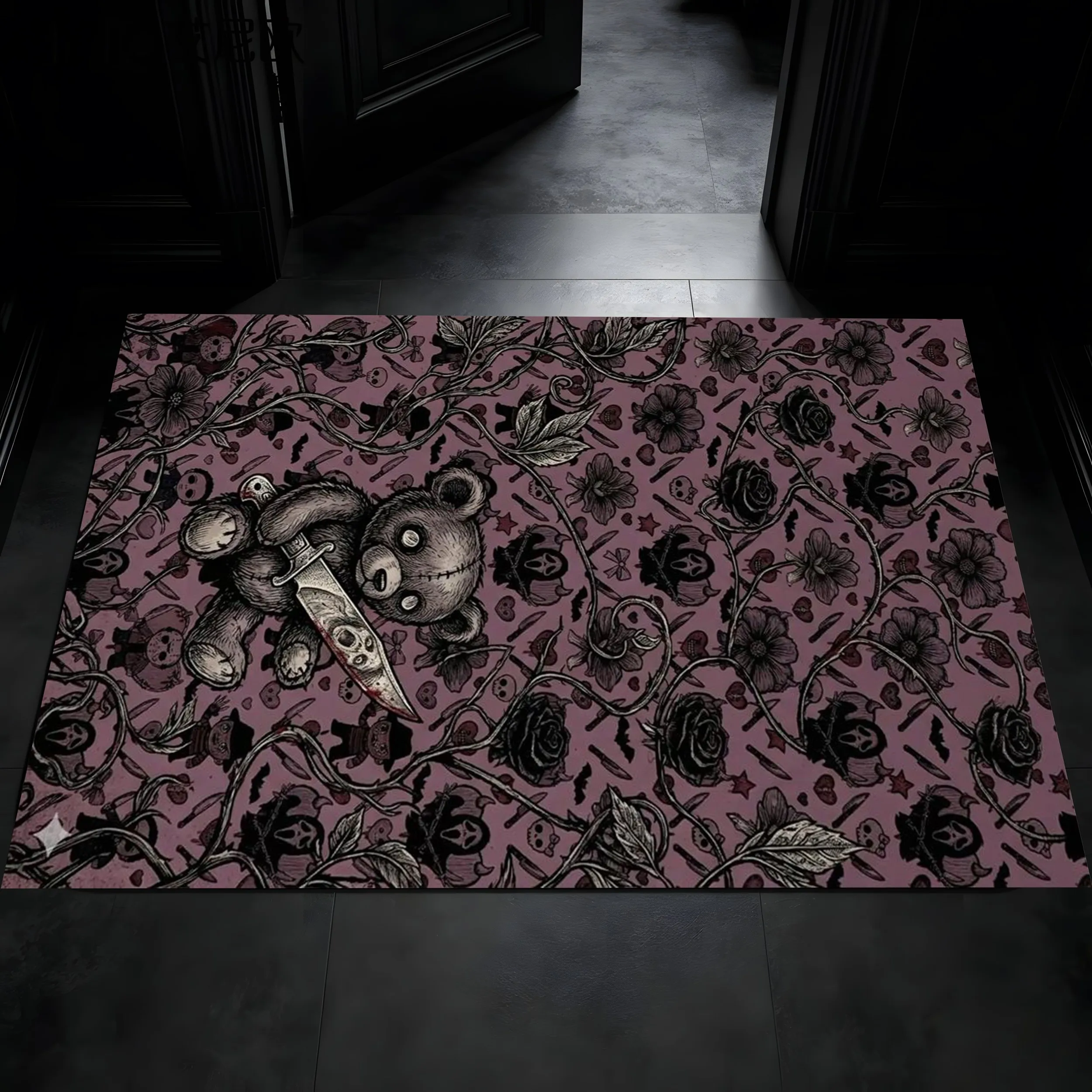 2D Large Carpet with Pumpkin Ghost Bear Halloween Elements Cute and Childlike Style Warm Orange Tones Vibrant and Eye-Catching