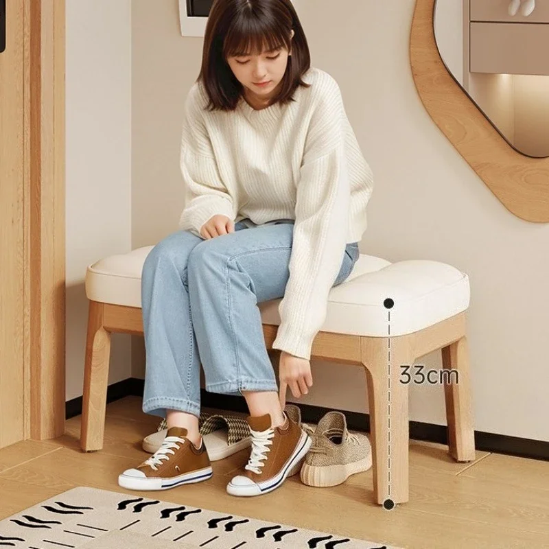 Solid Wood Shoe Changing Stool Portable Relaxing Soft Bench Chair Luxury Entrance Benches Removable Footrest Room Furniture