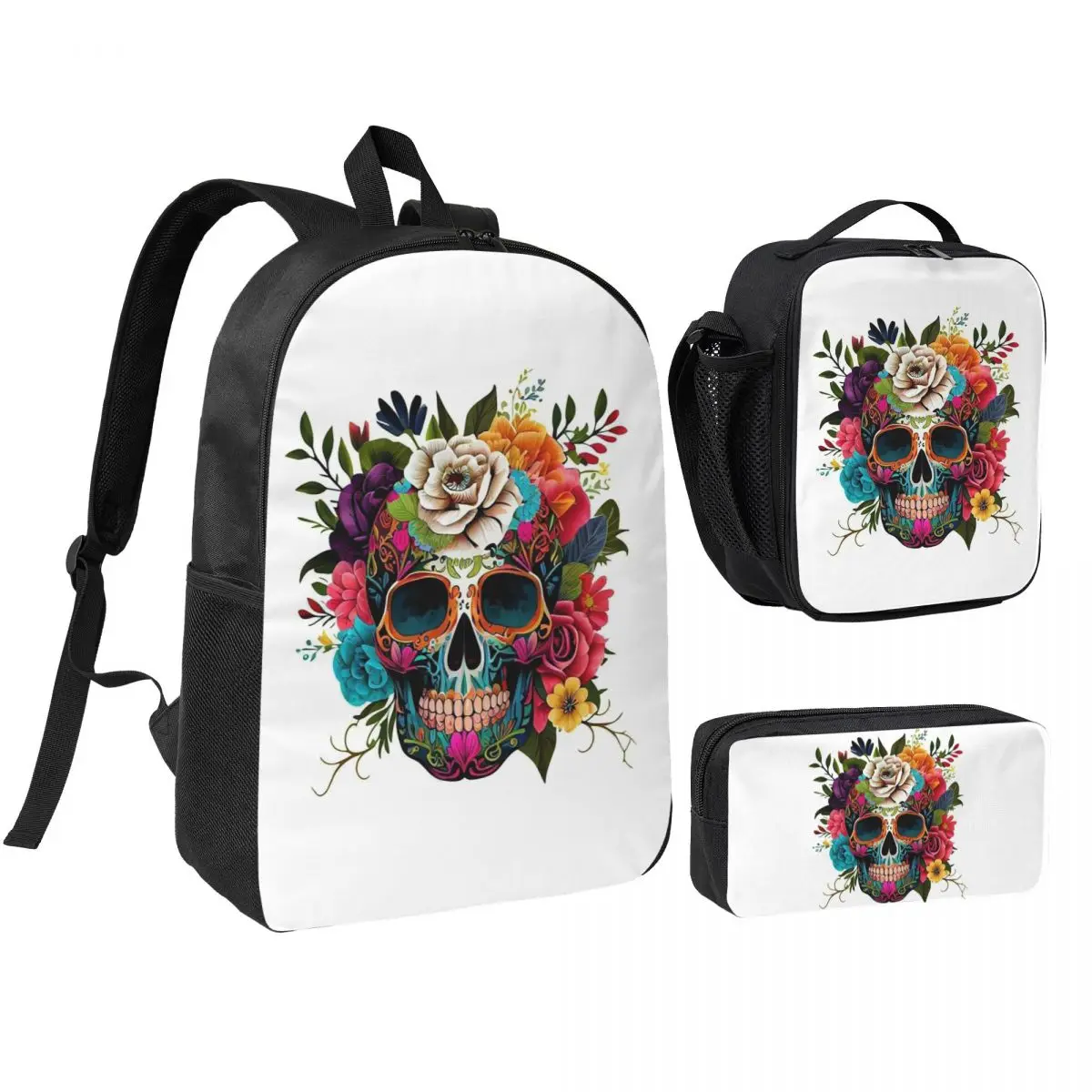 

Skull Print Horror Skeleton Death Backpack Boys Girls BookBag School Bag Shoulder Bags 3ps Insulated Lunch Bag Pencil Case