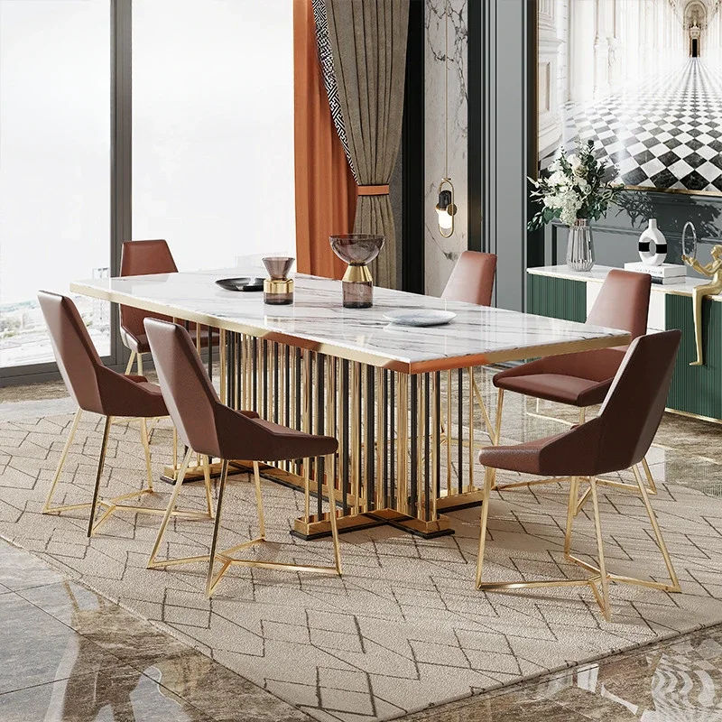 

Luxury marble dining table and chair combination modern simple high-end rectangular Nordic restaurant furniture