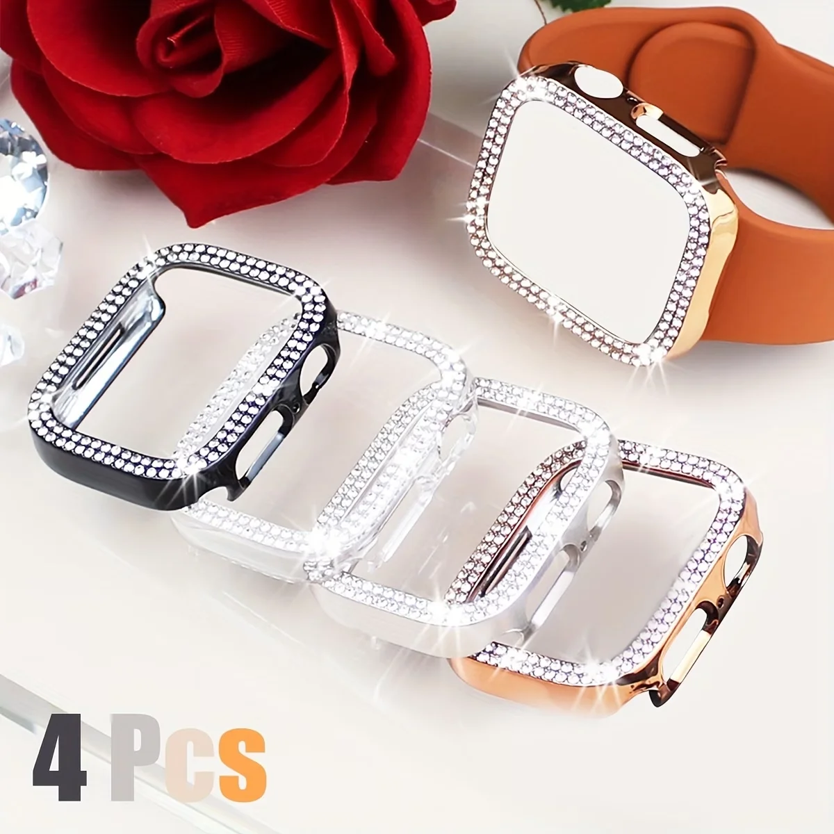 Diamond Case+Glass For Apple watch Cover 45mm 41mm 44mm 40mm Tempered Glass+Bling Bumper Screen Protector series 9 8 7 6 5 4 SE