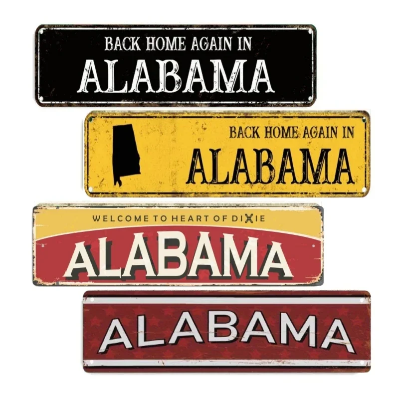 Alabama Sign, America State Name Vintage Metal Tin Sign, Wall Decor for Office Home Best Decor Gift Ideas Decor 4x16 Inches