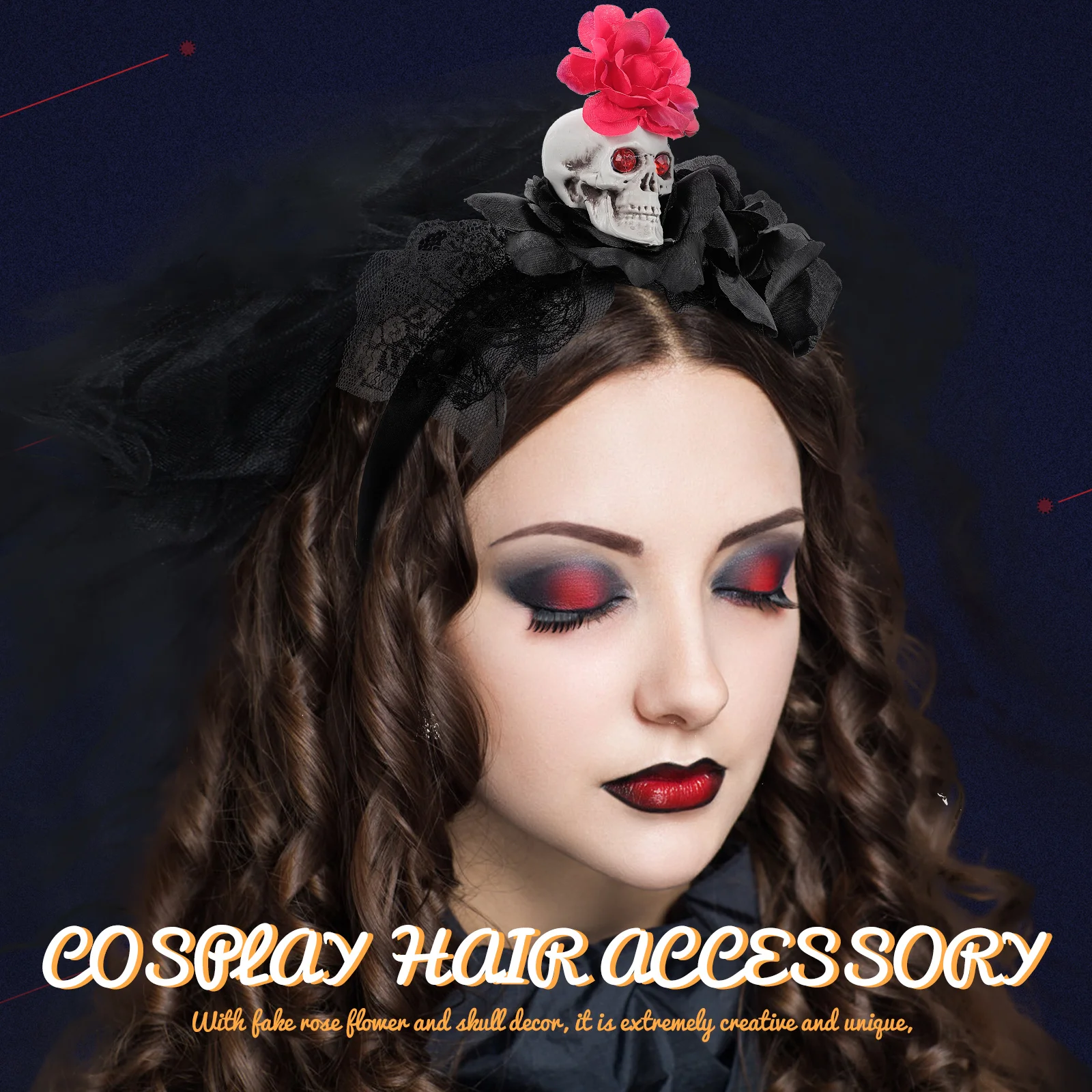

Skull Headband Day of The Dead Headpiece Halloween Headdress Flower Rhinestones