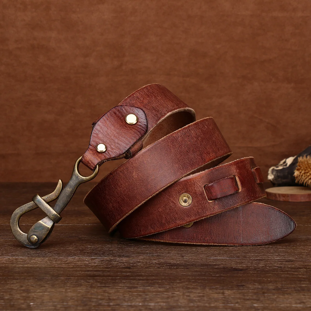 3.8CM belt distressed vintage copper personality niche handmade top layer cowhide pants belt