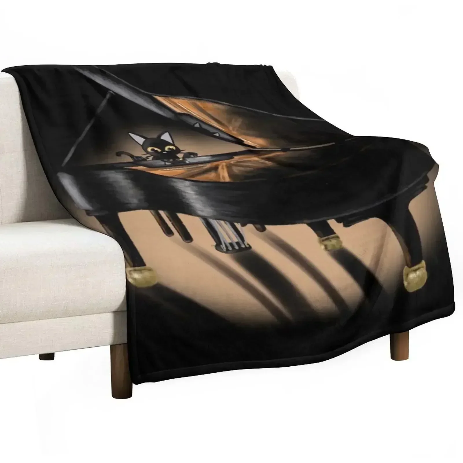 Piano and cat Throw Blanket Soft Big Softest cosplay anime Beautifuls Travel Hairy Blankets