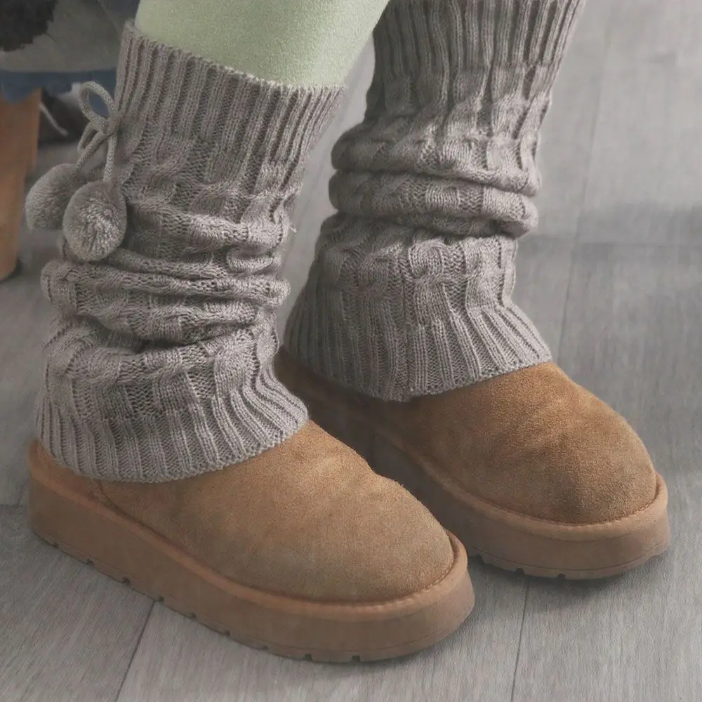 Sweet Y2K 레그 워머 여성 플러시 볼 두꺼운 발레 코어 스타킹 Footcover Warm Lolita Bowknot Leg Warmer Winter