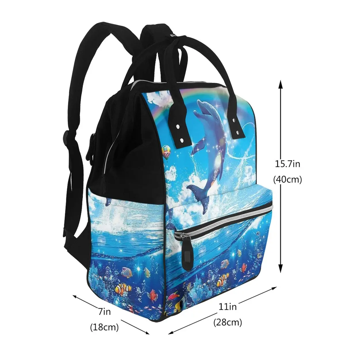 Symphony Dolphins Frutiger Aero Student Backpack School Bag Hiking Travel Daypack for Men Women Bookbag Shoulder Bags