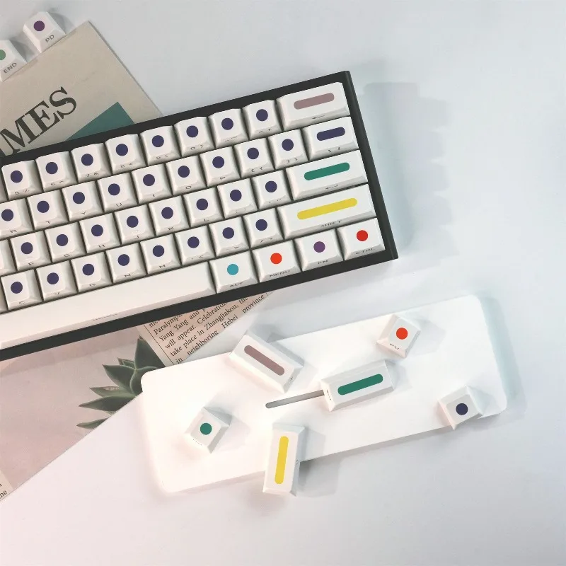XVX ホワイト ラウンド ドット キーキャップ PBT 昇華型 チェリー シルエット サイドカービング 透明文字 ゲーミング eスポーツ キーキャップに最適
