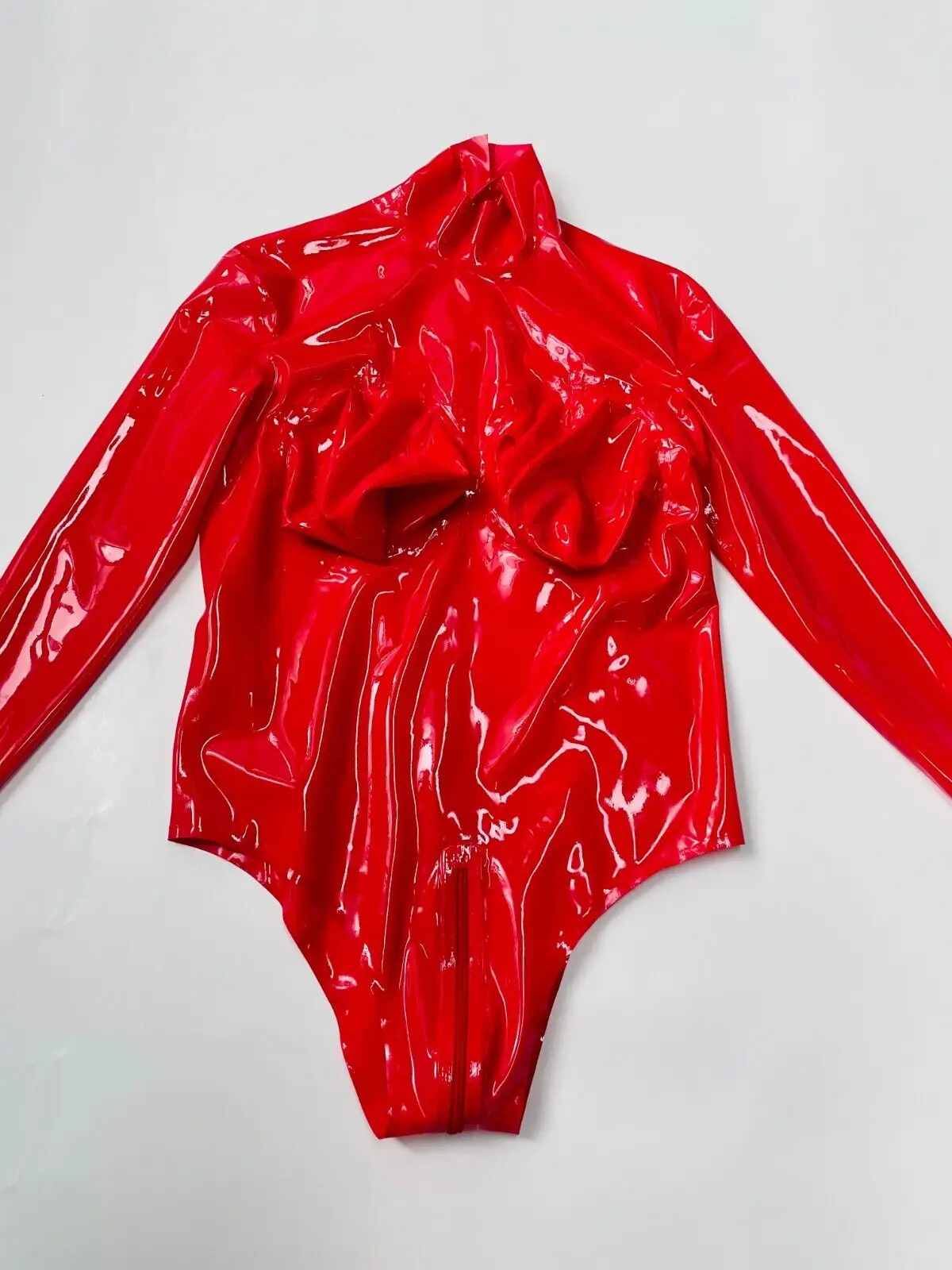 

Latex Catsuit with inflatable breast men cosplay latex swimsuit back zip