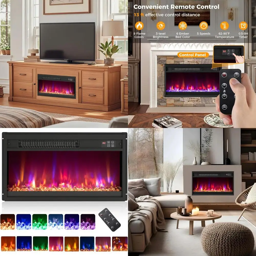 

Электрический каминный вкладыш 23 с 8 цветами пламени и 6 цветами золы, пультом ДУ, таймером на 9 часов, термостатом, декоративными кристаллами, 1500 Вт