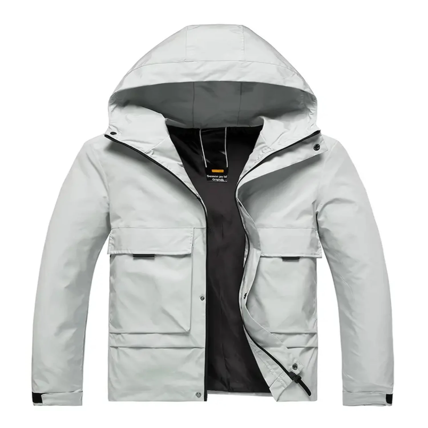 Small Size & Order Size Up Men's Winter Jacket, Casual Solid Color Windproof Zipper Hooded Jacket With Pockets For Hiking & Outd