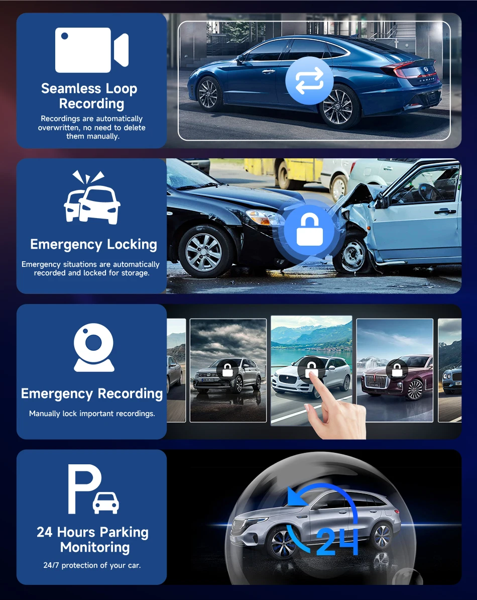 Srnubi 7/10,26 Zoll kabelloser Carplay-Bildschirm für Auto, Android Auto Dash Cam 4K Auto DVR, 1080P Rückfahrkamera, Navigationsvideorecorder, AUX – Detail 14