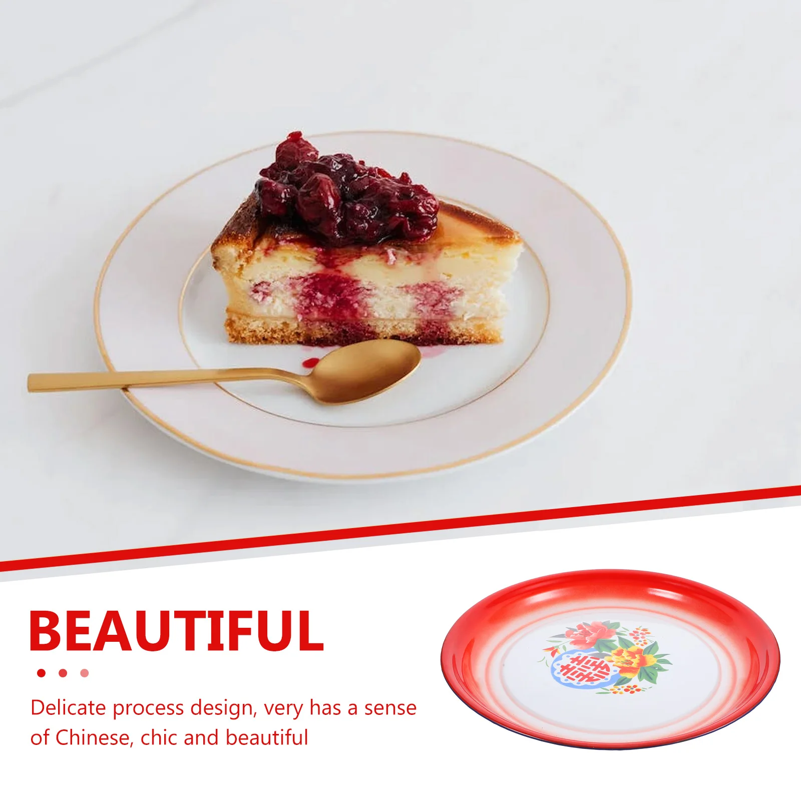 

Enamel Plate Round Snack Tray Retro Decorative Dessert Food Plate Restaurant Supply Multi Function Serving Kitchen Tableware