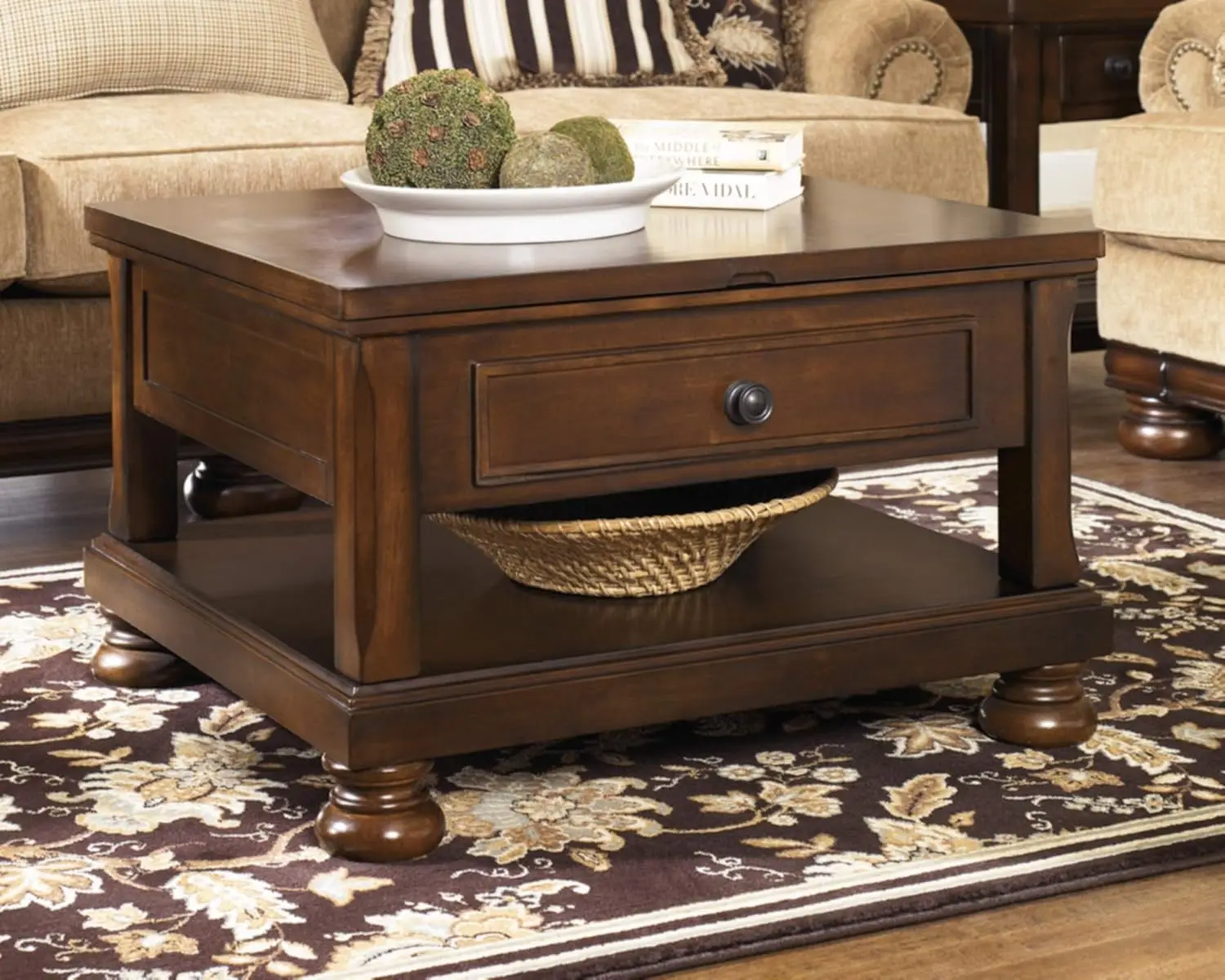 Traditional Hand-Finished Lift Top Coffee Table, Dark Brown