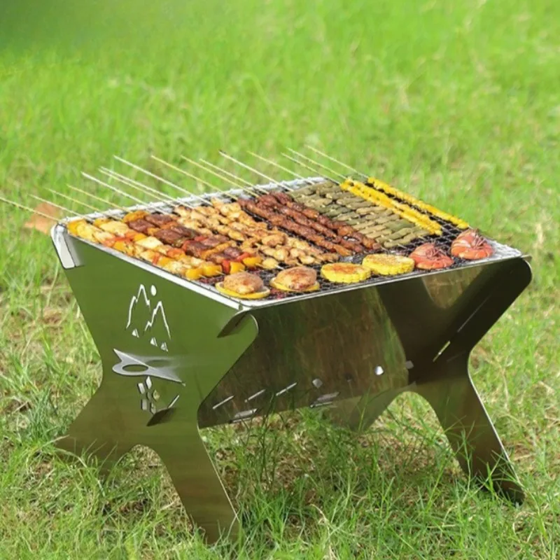 

Stainless Steel Barbecue Grill Detachable Household Small Barbeque Grill Portable Picnic Multifunctional Camp Cooking Supplies