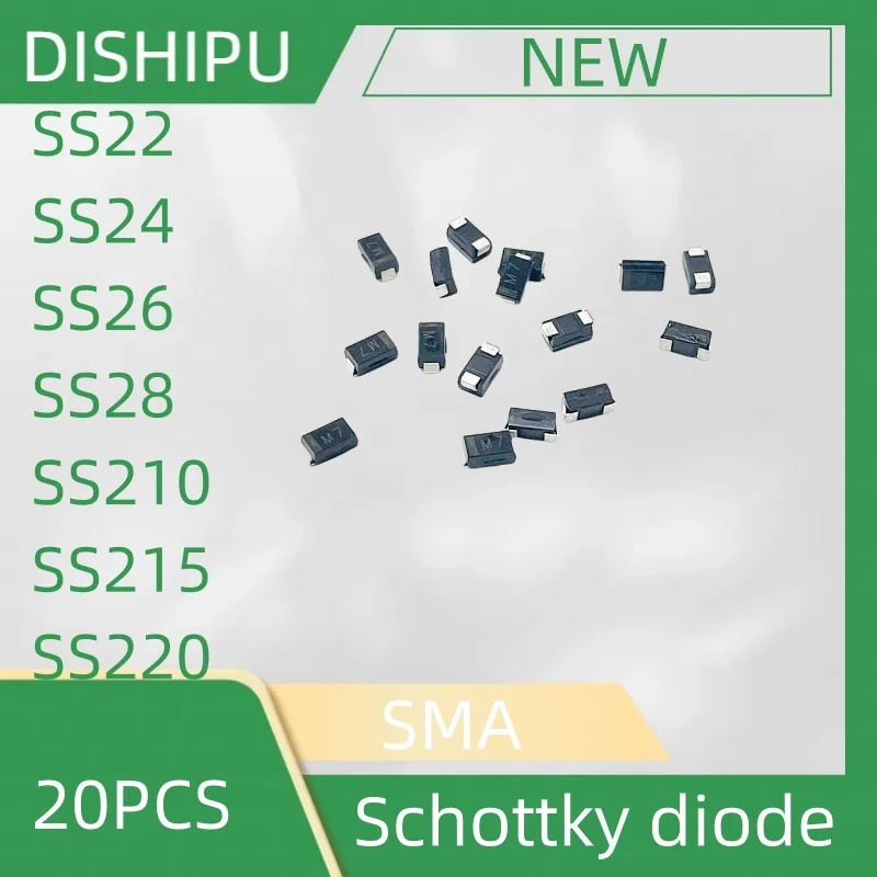 20PCS SS22 SS24 SS26 SS28 SS210 SS215 SS220 2A Schottky diode SMA