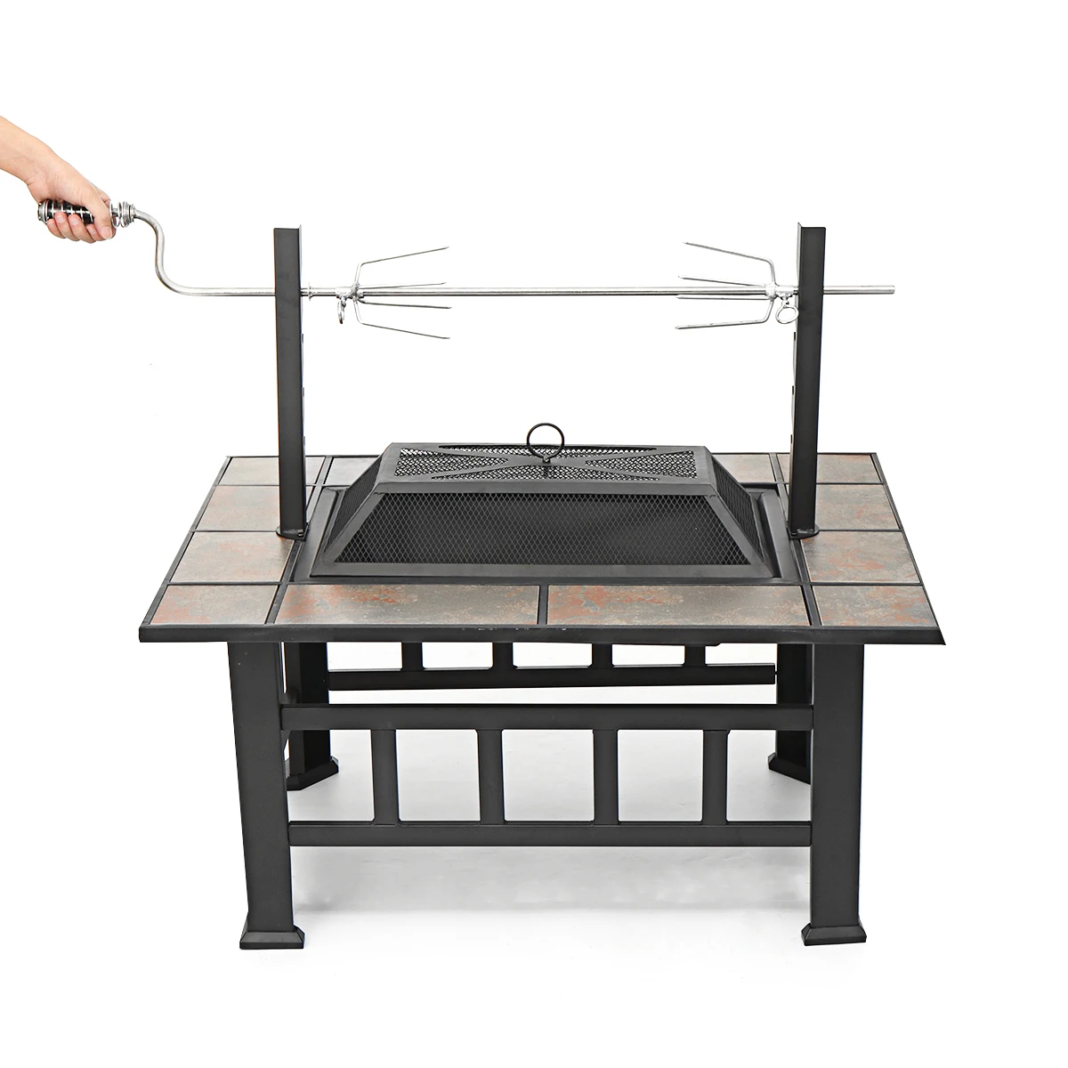 37 Inch Metal Fire Pit with Brazier Cover Fire Poker BBQ Grill Patio Garden Backyard Stove Outdoor Camping Picnic Campfire Basin