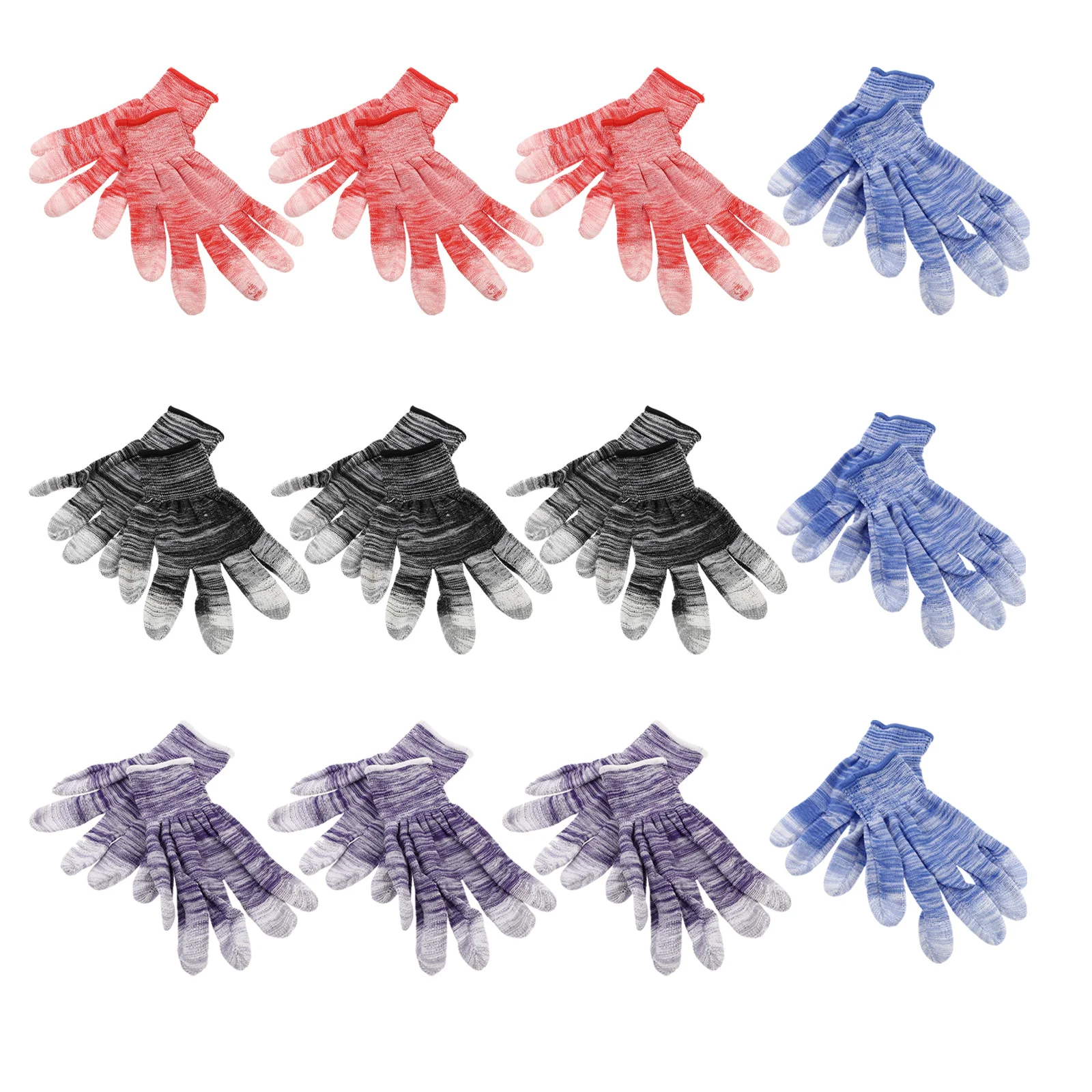 12 пар окрашенных перчаток для шитья пальцев, защитные рабочие варежки, антистатические нейлоновые нескользящие варежки