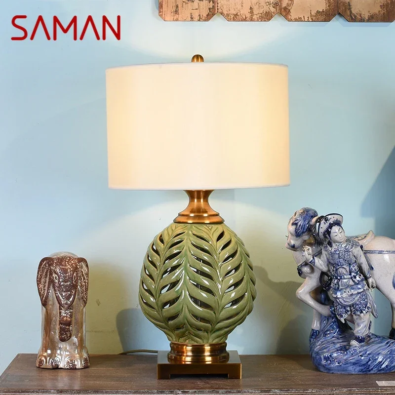 

SAMAN American CeramicTable Lamp Creativity Hollowing out Living Room Bedroom Study Hotel Engineering Designer Desk Light