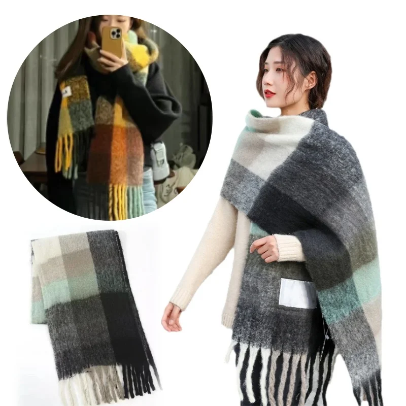 

Fashion Winter Scarf Women Studios Thicken Warm Plaid Wrap Men Luxury Scarf AC Long Tassel Female Foulard Thick Blanket