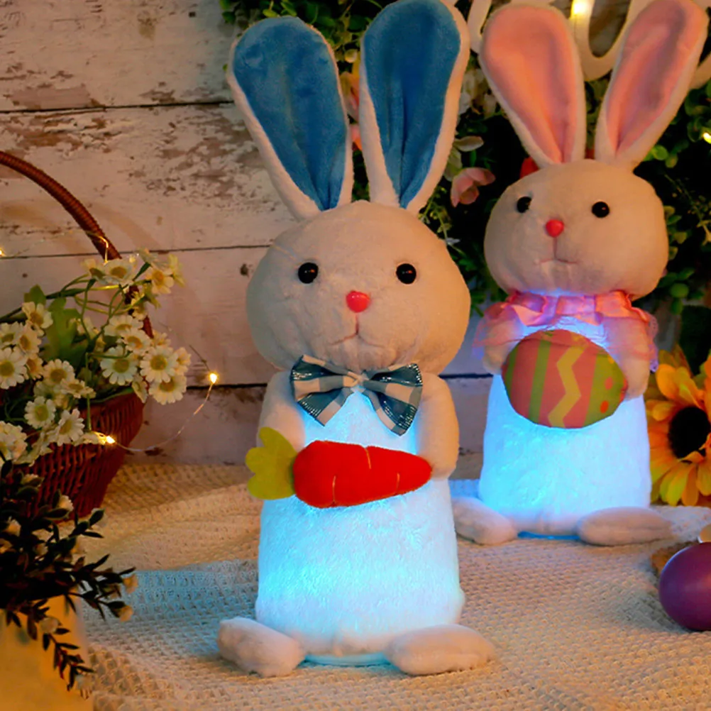 

Glowing Easter Bunny Statue Desktop Decor Spring Rabbit Ornament Festive Home Decoration Compact Bunny for Shelves Desk Bookcase
