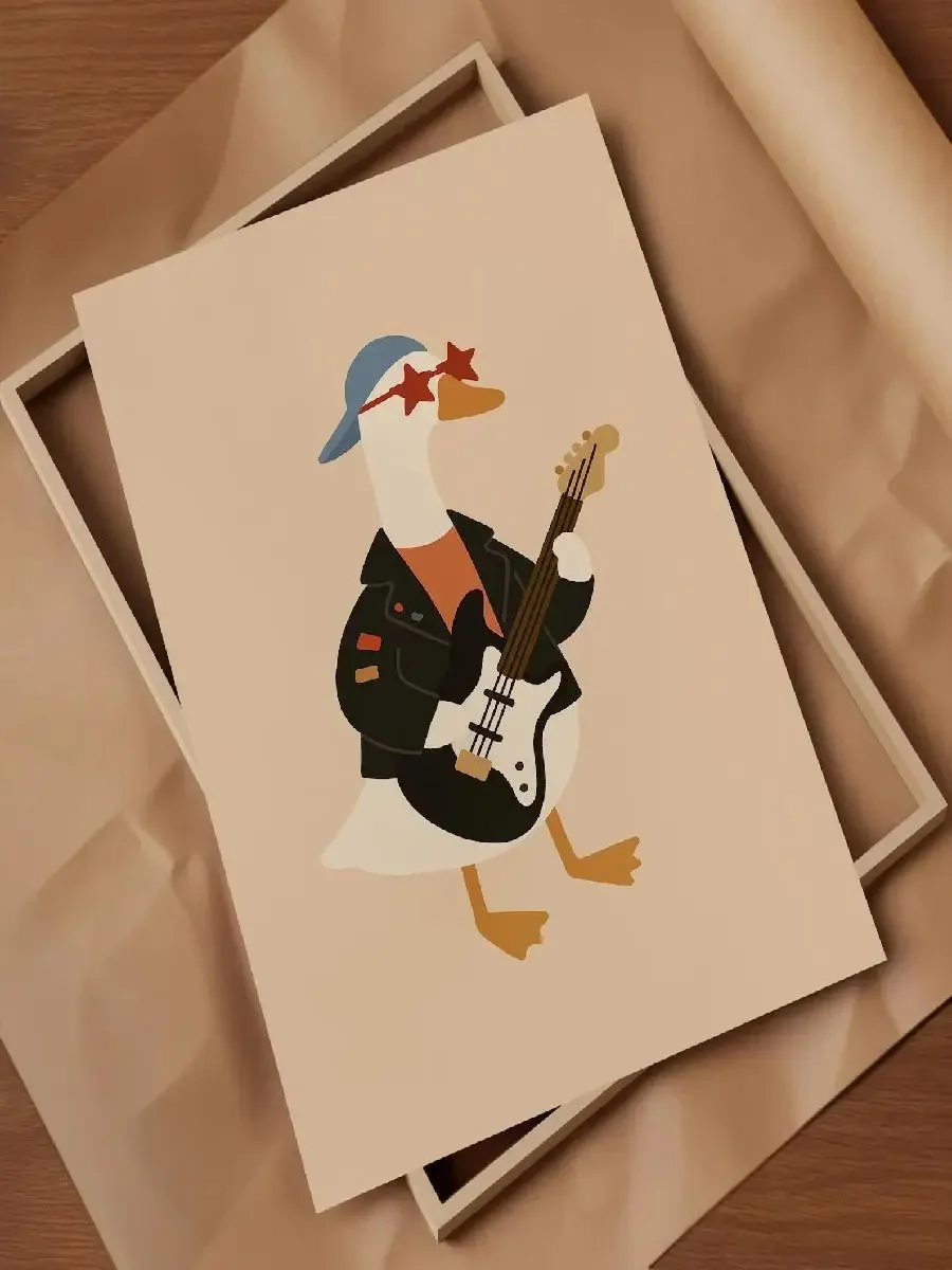 1pc frameless Canvas Painting Cool Rocker Duck Wall Art Printable Funny Animal Guitar Poster Baby Boy Nursery Decor Kids Room Di