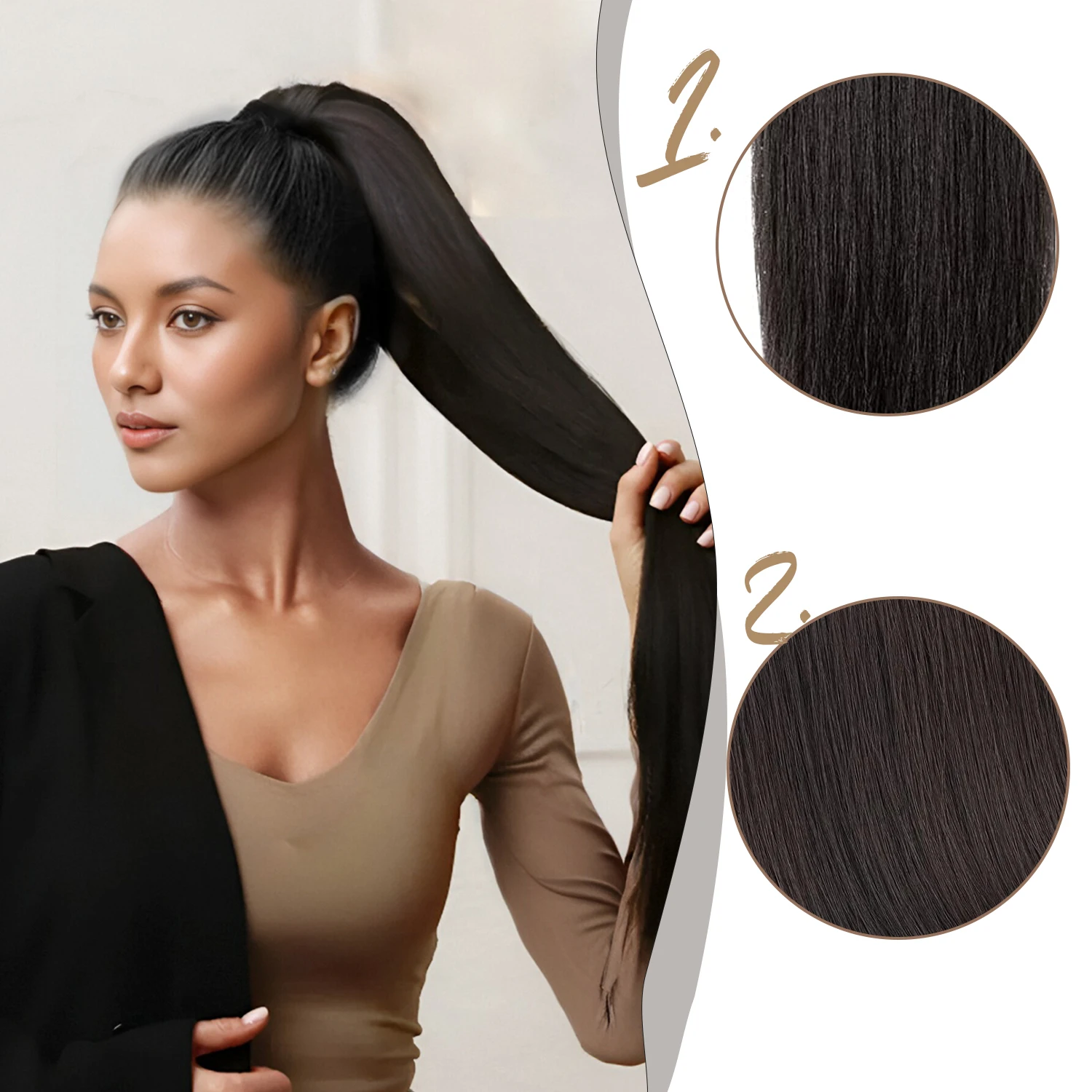 Rabo de cavalo reto longo sintético para mulheres, clipe em extensões de cabelo, rabo de pônei com cordão resistente ao calor, cabelo falso