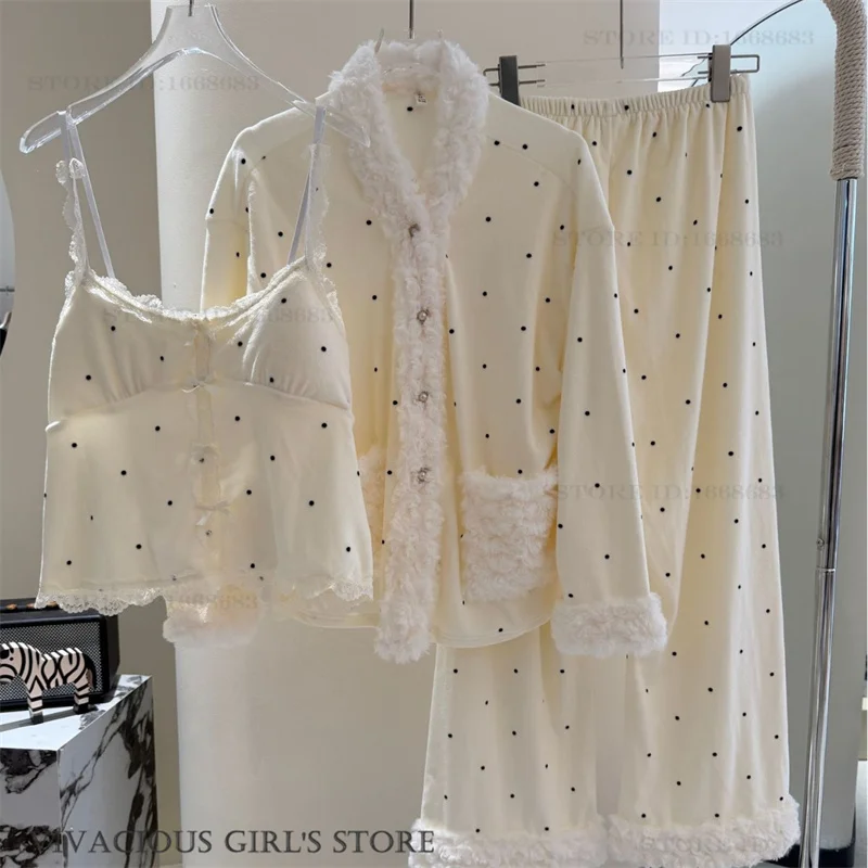 

Осень-зима, новый пижамный комплект из 3 предметов, женская домашняя одежда, утепленная флисовая одежда для сна, пижамный костюм, элегантная повседневная одежда для дома