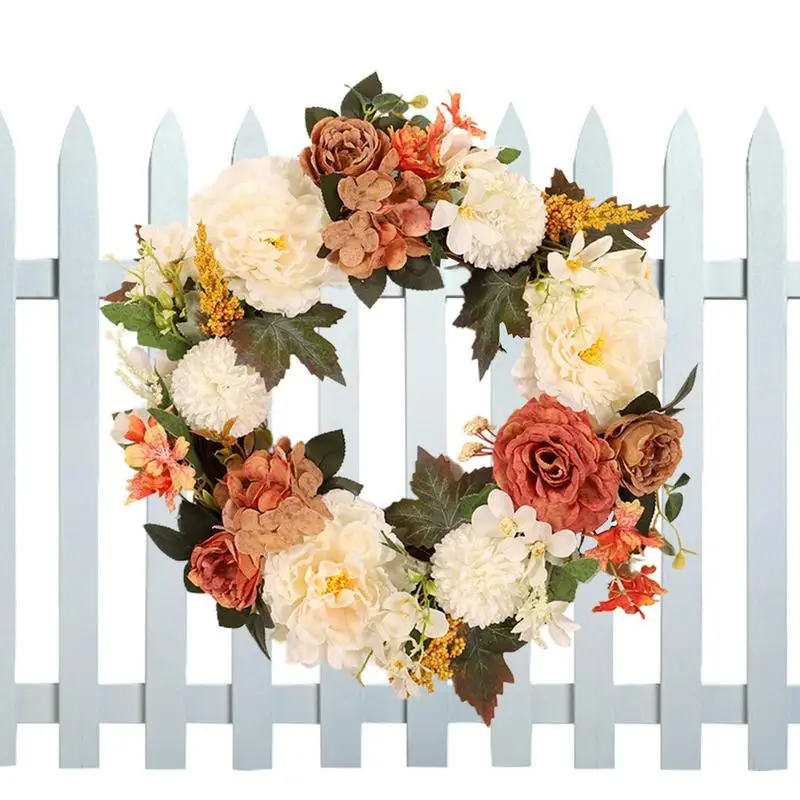 Artificial Camellia Fall Wreath For Front Door Eucalyptus Leaves Wreath Spring Summer Greenery Decorative Hangable For Windows