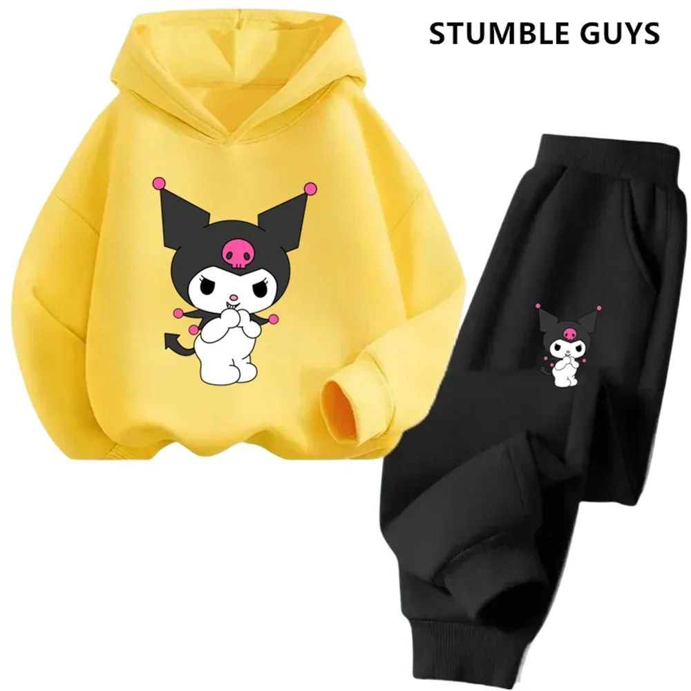 2024 Cartoon Casual Funny Tracksuit Boys Kuromi Hoodie Set Kids Hoodies Long Pants 2Pcs Suit Kids Sweater Sanrio Clothing