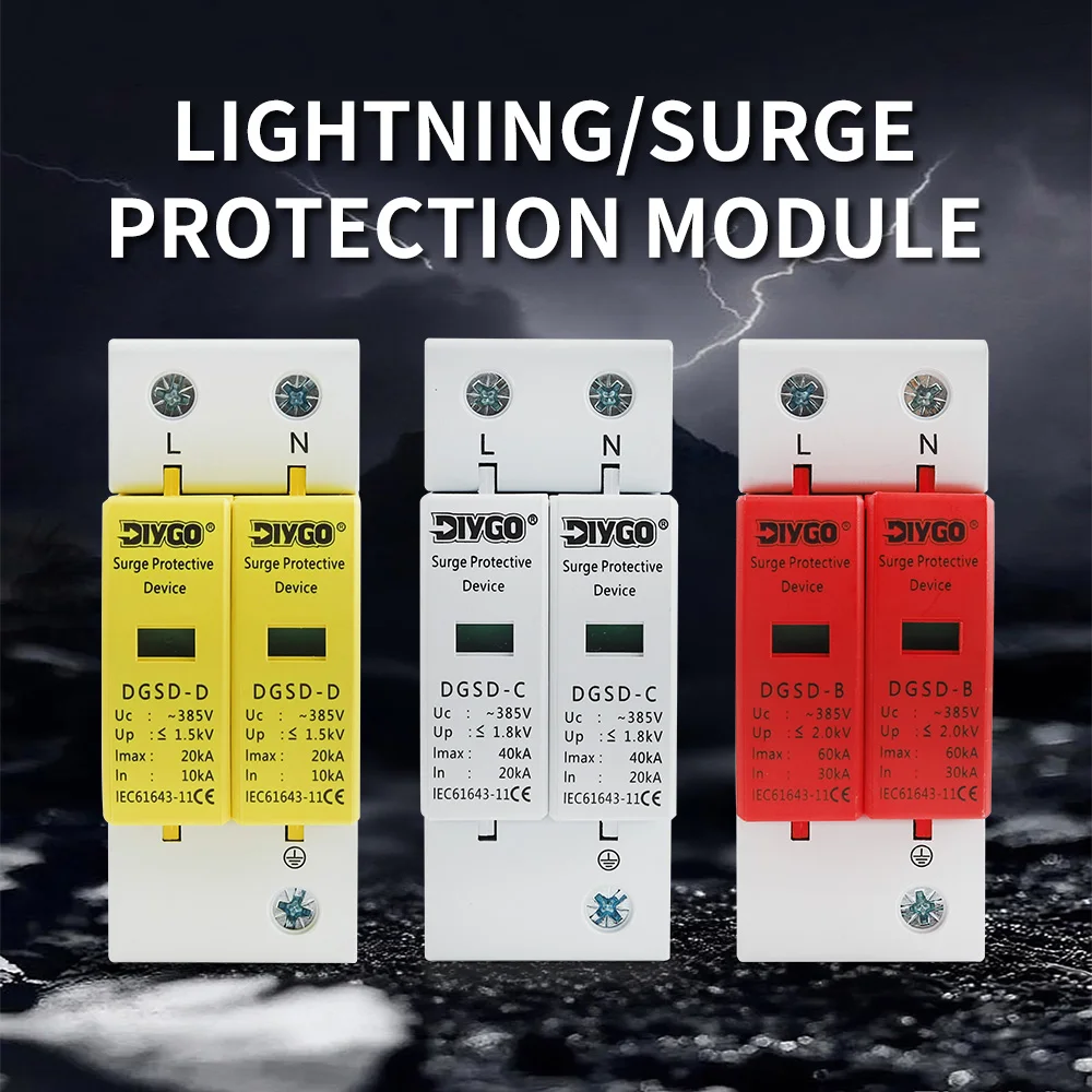AC SPD 2P 10-20kA 20-40kA 30-60kA 385V House Surge Protector Protection Protective Low-voltage Arrester Device 1P+N