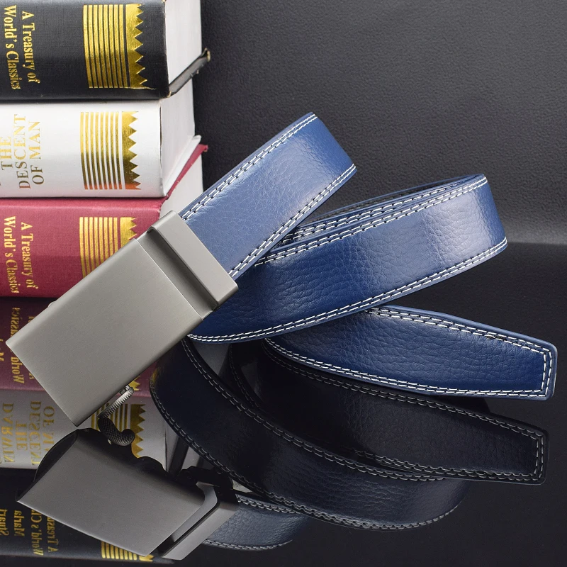 

Young Fine Leather Belt Men High Quality Leather Automatic Buckle Luxury Brand 3.0cm Narrow Casual Belt Cowhide Ceinture Homme