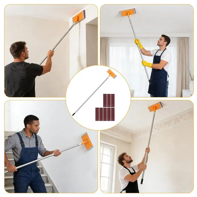Perfect For Home Dry Wall Sander With Drywall Pole Sander, 140Cm Extension Pole& 8 Pcs Sanding Sheets, 360° Rotatable Drywallsan