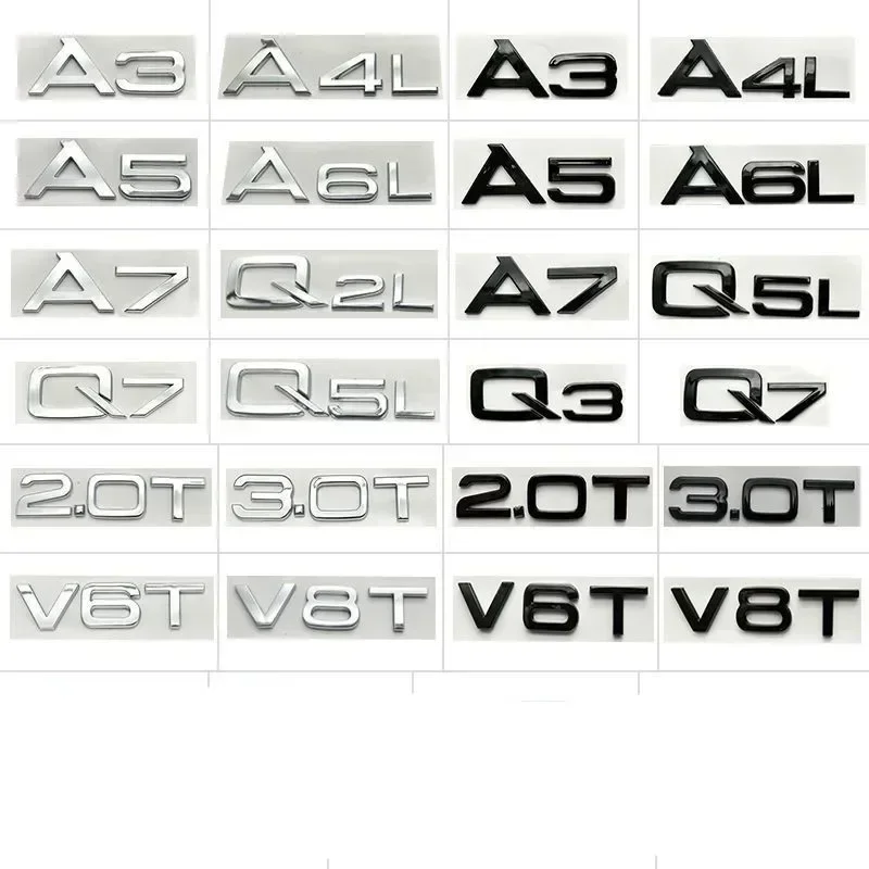 Audi Black Silver 1.8T 2.0T 2.4 3.0T 3.2 3.6 4.2 A3 A4 A5 A6 A7 A8L Q3 Q5 Q7 Sticker Car Rear Sticker Badge Logo Accessories