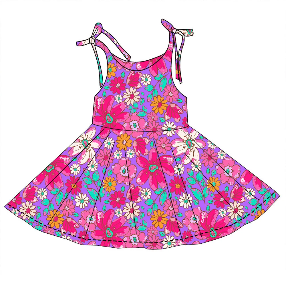 Cute Summer Casual Girls Dress Toddler Floral Print Sundress Tie Strap Twirl Dress