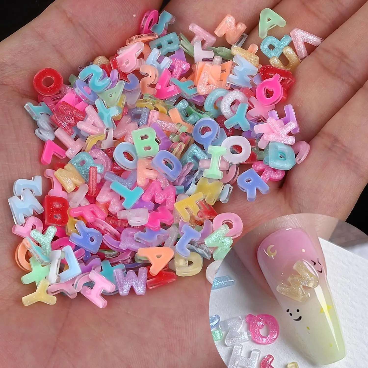 100 قطعة مزيج رسالة مسمار السحر لون الحلوى مع بريق الراتنج مسمار الراين Kawaii فلاتباك الأبجدية DIY بها بنفسك الحرفية مستلزمات الأظافر #4