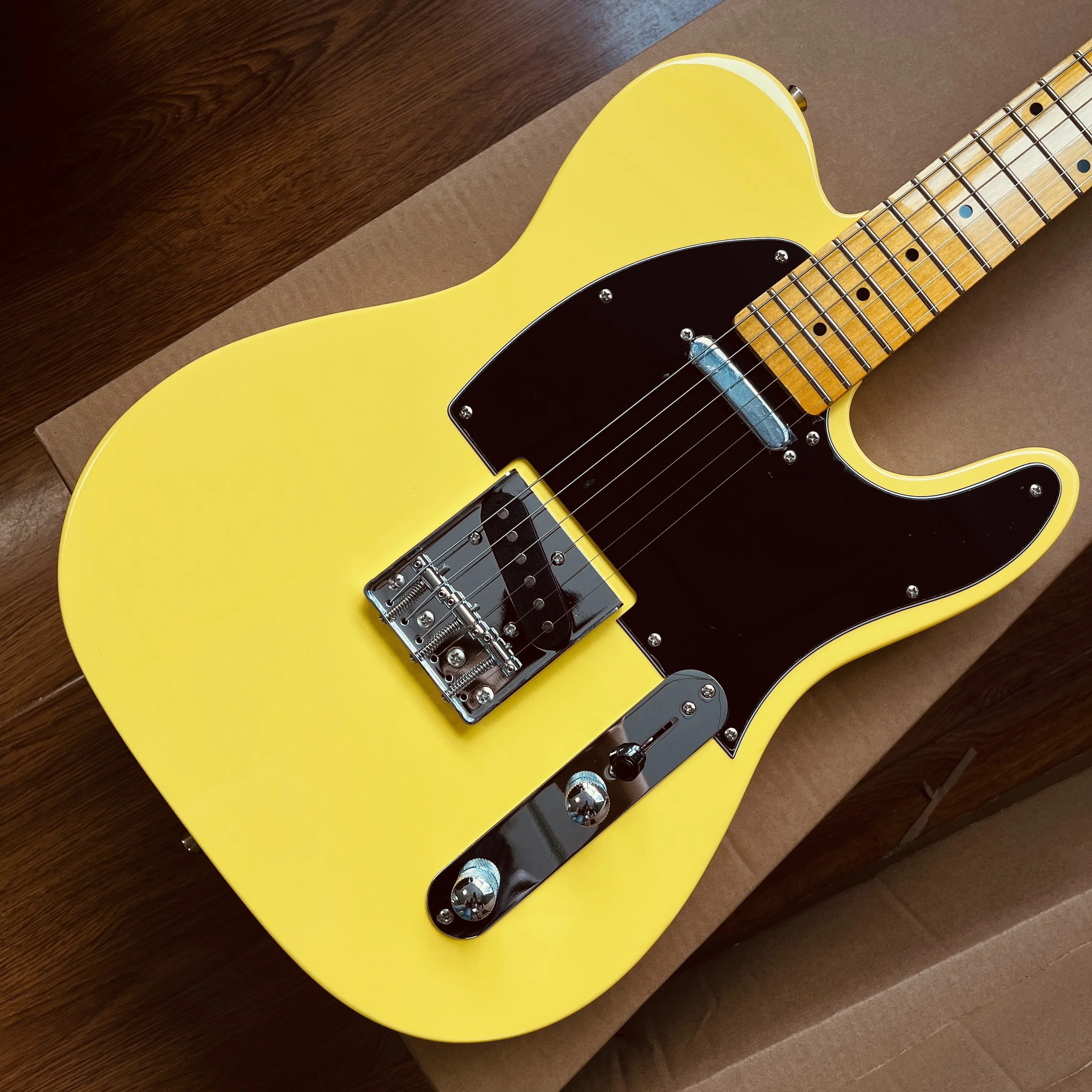 جيتار كهربائي TL جسم أصفر كروم جزء لوحة فريتس من خشب القيقب أسود Pickguard 2S يتم شحنه من الولايات المتحدة شحن مجاني #1