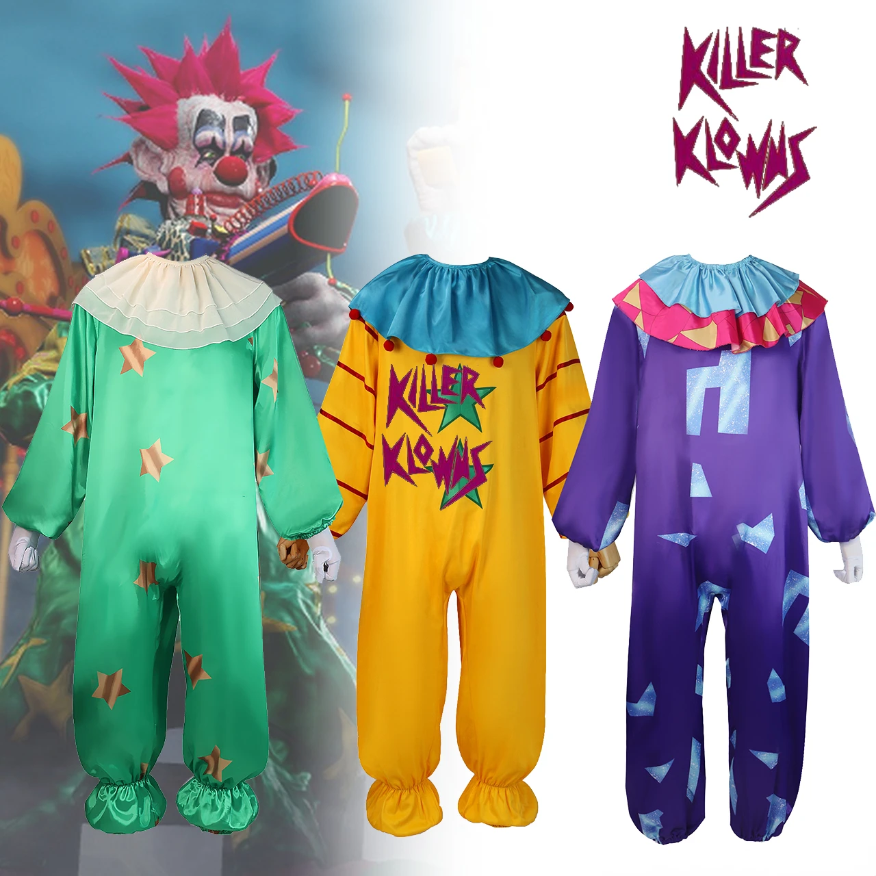 Game Killer Klowns From Outer Space Cosplay Costume Adult Unisex Jumpsuit Full Set Accessories Uniform Halloween Carnival Suits