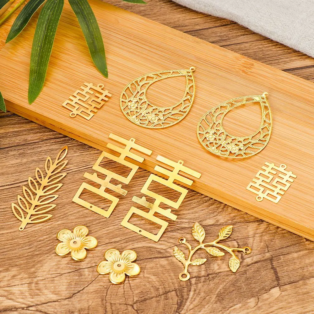 50g Gift Hairpin Crafting Barrettes DIY Accessories Retro Filigree Butterflies Leaves Metal Flower Slices Mixed Pattern